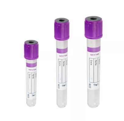 Purple EDTA K2/EDTA K3 glass or plastic material disposable vacuum collection tube. Available for clinical blood routine tests